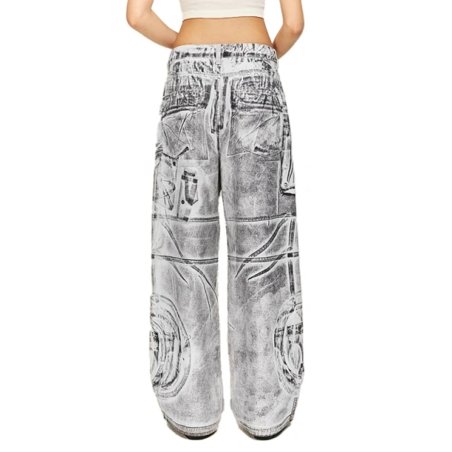 HEZ Custom Graffiti Digital Print Baggy Denim Jeans Wide Leg Pants