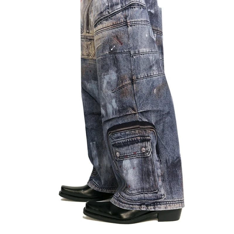 HEZ High Street Custom Full Print 3D Cargo Denim Baggy Wide Leg Jeans