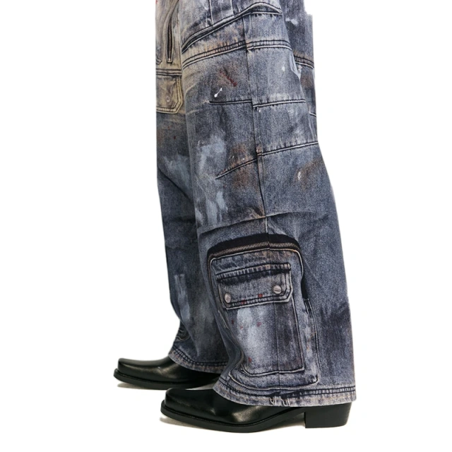 HEZ High Street Custom Full Print 3D Cargo Denim Baggy Wide Leg Jeans