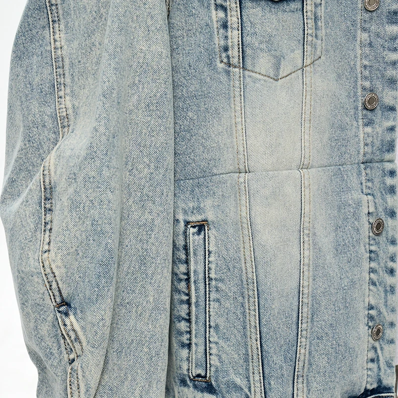 HEZ Wholesale Custom oversized Relaxed Fit Denim Jacket Cotton Stylish Hip Hop Streetwear Blue denim jeans jacket for men