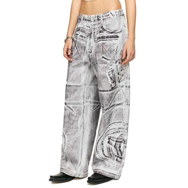 HEZ Custom Graffiti Digital Print Baggy Denim Jeans Wide Leg Pants