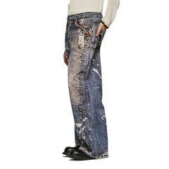 HEZ Custom designer baggy wide leg denim pants cool transfer digital 3D full printed keychain trompe l'oeil denim jeans
