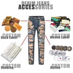 HEZ Custom Low MOQ Men’s Vintage Distressed Stacked Denim Flare Jeans
