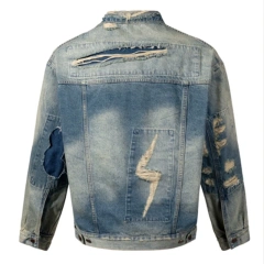 HEZ streetwear 100% cotton Custom oversized loose fit Men's jacket distressed destroy plus size custom denim jacket