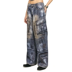 HEZ High Street Custom Full Print 3D Cargo Denim Baggy Wide Leg Jeans