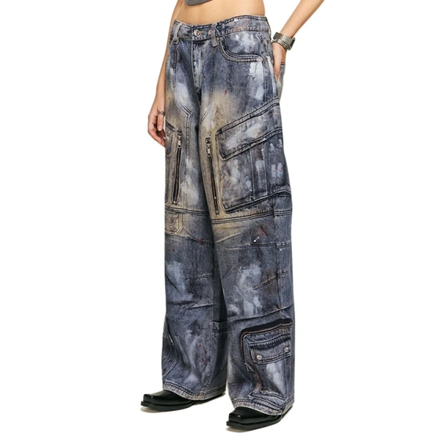 HEZ High Street Custom Full Print 3D Cargo Denim Baggy Wide Leg Jeans