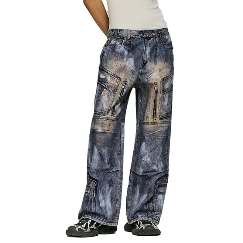 HEZ High Street Custom Full Print 3D Cargo Denim Baggy Wide Leg Jeans