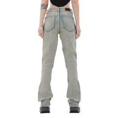 HEZ Garment manufacture Women's plain blank Vintage streetwear boot cut denim pants Straight fit flare leg jeans