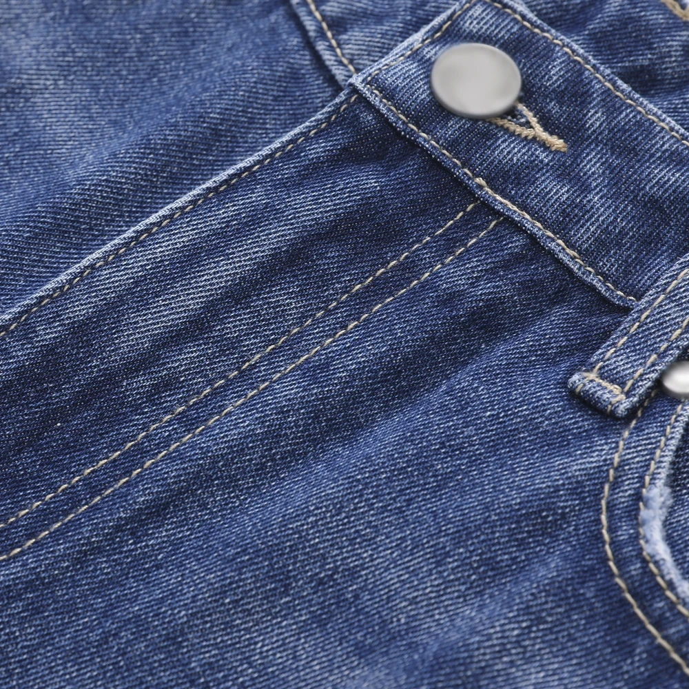 HEZ New arrival women fashion heavy distressed ripped holes jeans denim vintage loose fit straight leg jeans for ladies