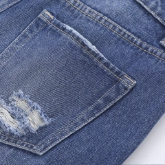 HEZ New arrival women fashion heavy distressed ripped holes jeans denim vintage loose fit straight leg jeans for ladies