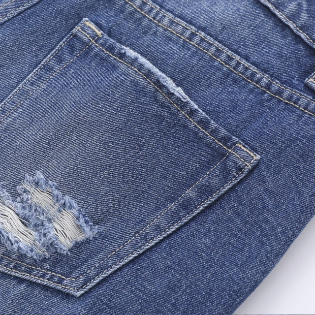 HEZ New arrival women fashion heavy distressed ripped holes jeans denim vintage loose fit straight leg jeans for ladies