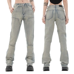 HEZ Garment manufacture Women's plain blank Vintage streetwear boot cut denim pants Straight fit flare leg jeans