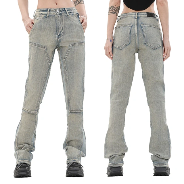 HEZ Garment manufacture Women's plain blank Vintage streetwear boot cut denim pants Straight fit flare leg jeans