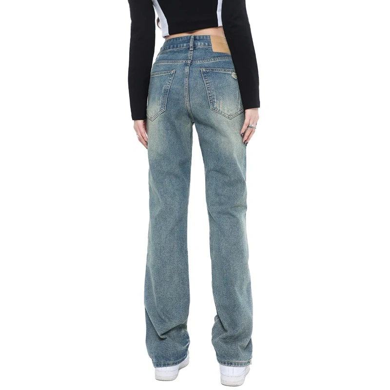 HEZ New Fashion High Waist Long Pants Women Distressed Straight Fit Denim Jeans Women Denim Ladies Boyfriend Jeans