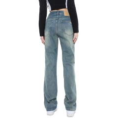 HEZ New Fashion High Waist Long Pants Women Distressed Straight Fit Denim Jeans Women Denim Ladies Boyfriend Jeans