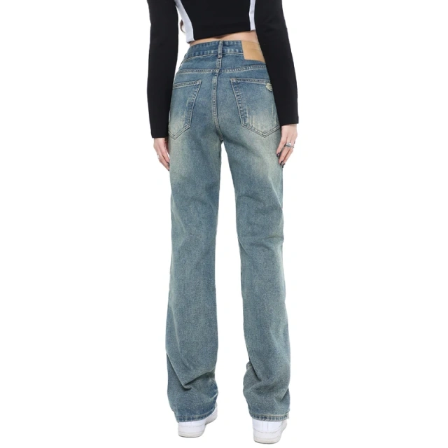 HEZ New Fashion High Waist Long Pants Women Distressed Straight Fit Denim Jeans Women Denim Ladies Boyfriend Jeans