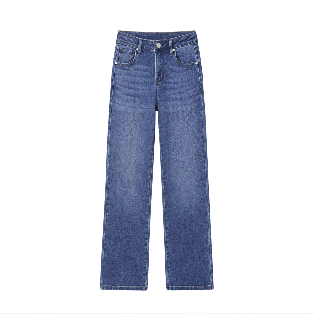 HEZ Custom OEM/ODM Loose Straight Fit Female Jeans Casual Wide Leg Women's Pants High Waist Denim Pant Oversize Long Trousers