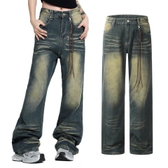 HEZ Hip Hop Custom Multi Pocket WIde Leg Cargo Jeans Loose Fit BoyFriend Style Baggy Women's Jeans Pants