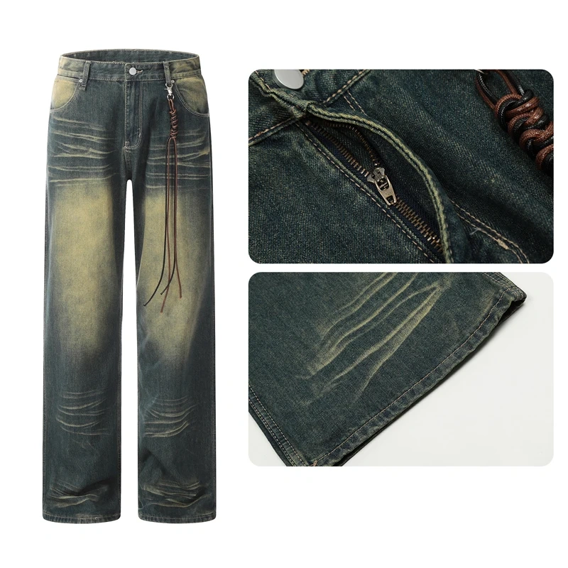 HEZ Hip Hop Custom Multi Pocket WIde Leg Cargo Jeans Loose Fit BoyFriend Style Baggy Women's Jeans Pants