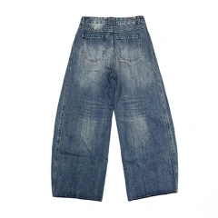 HEZ Customize plus size baggy women' jeans knife cut leg baggy denim jeans washed blue loose fit jeans for women