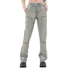HEZ Garment manufacture Women's plain blank Vintage streetwear boot cut denim pants Straight fit flare leg jeans