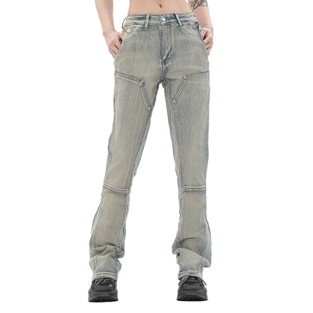 HEZ Garment manufacture Women's plain blank Vintage streetwear boot cut denim pants Straight fit flare leg jeans