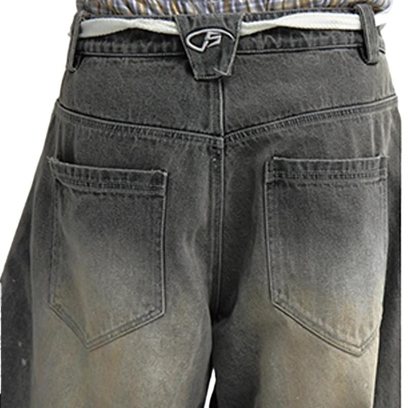 HEZ Custom factory supper baggy spray ink high street cargo unisex denim jeans loose wide leg jeans trousers for men