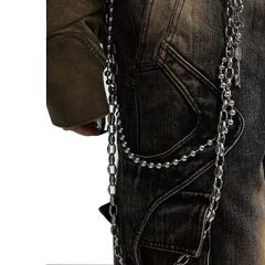 HEZ Custom factory heavy weigh multi pocket cargo distressed men denim jeans washed wide leg baggy denim jeans for men