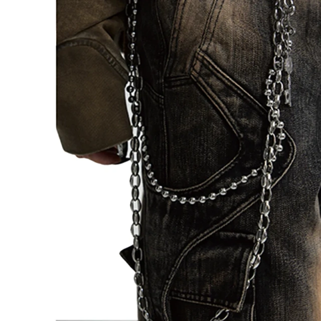 HEZ Custom factory heavy weigh multi pocket cargo distressed men denim jeans washed wide leg baggy denim jeans for men