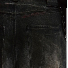 HEZ Jeans custom factory OEM service heavy weight loose baggy wide leg denim pants wide leg mud washed denim jeans for men