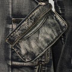 HEZ Custom jeans factory heavy weight retro wash loose baggy cargo denim pants hip hop multi pocket cargo jeans for men
