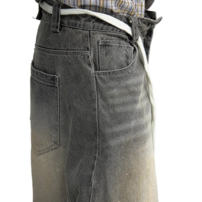 HEZ Custom factory supper baggy spray ink high street cargo unisex denim jeans loose wide leg jeans trousers for men