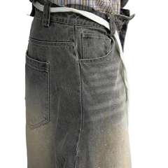 HEZ Custom factory supper baggy spray ink high street cargo unisex denim jeans loose wide leg jeans trousers for men