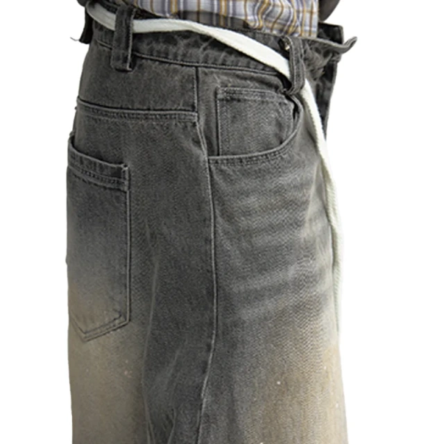 HEZ Custom factory supper baggy spray ink high street cargo unisex denim jeans loose wide leg jeans trousers for men