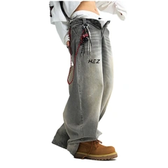 HEZ Custom factory supper baggy spray ink high street cargo unisex denim jeans loose wide leg jeans trousers for men