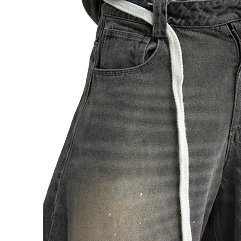 HEZ Custom factory supper baggy spray ink high street cargo unisex denim jeans loose wide leg jeans trousers for men
