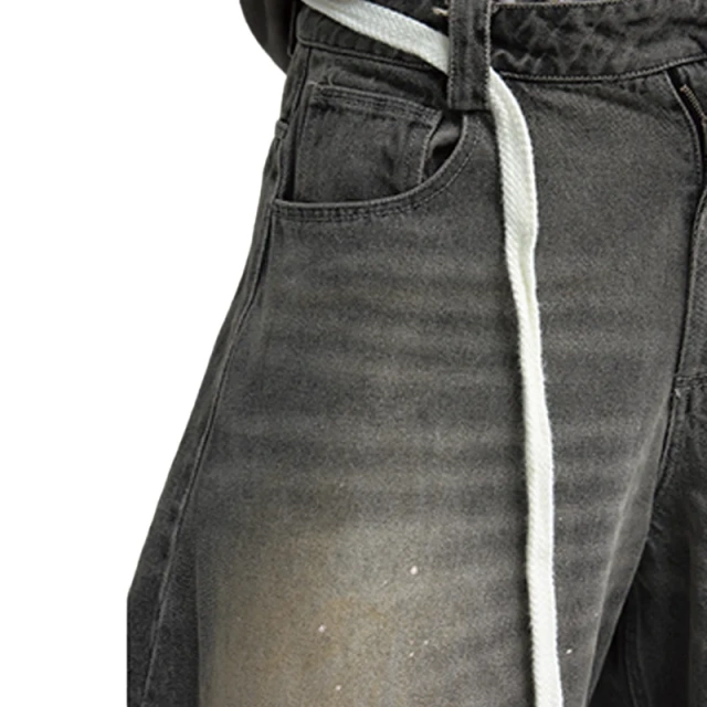 HEZ Custom factory supper baggy spray ink high street cargo unisex denim jeans loose wide leg jeans trousers for men
