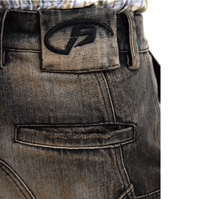 HEZ Custom factory heavy weigh multi pocket cargo distressed men denim jeans washed wide leg baggy denim jeans for men