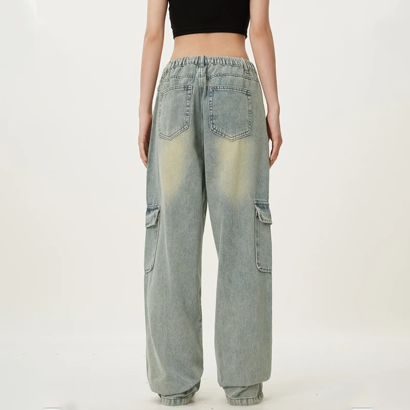 HEZ Denim Manufactures Pantalones Mujer Cargo Straight Women Wide Leg Jeans Denim Pants Joggers Joggers Pants for Ladies