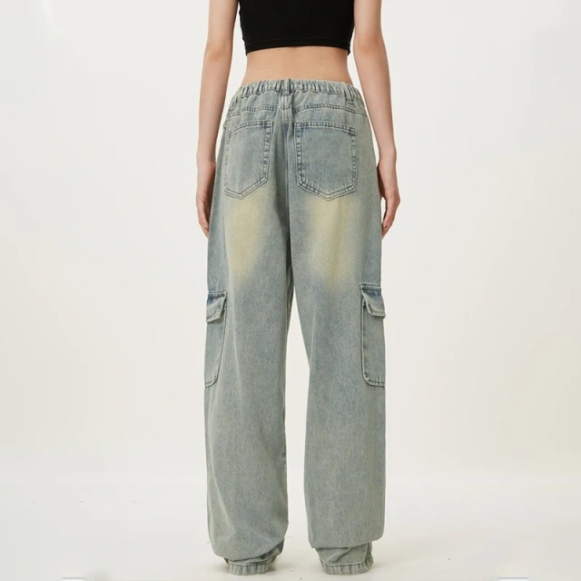 HEZ Denim Manufactures Pantalones Mujer Cargo Straight Women Wide Leg Jeans Denim Pants Joggers Joggers Pants for Ladies
