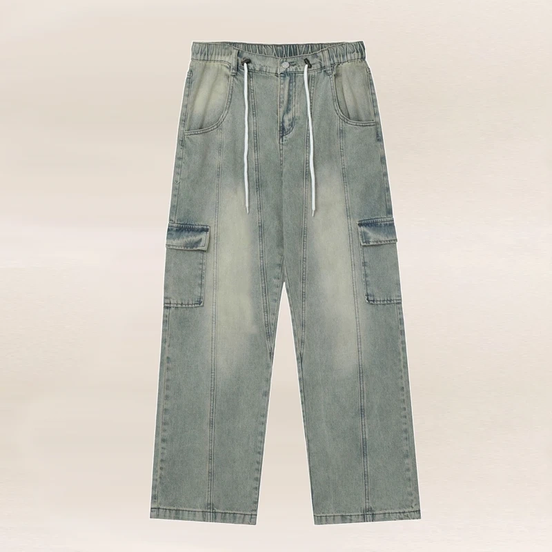 HEZ Denim Manufactures Pantalones Mujer Cargo Straight Women Wide Leg Jeans Denim Pants Joggers Joggers Pants for Ladies