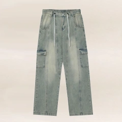 HEZ Denim Manufactures Pantalones Mujer Cargo Straight Women Wide Leg Jeans Denim Pants Joggers Joggers Pants for Ladies