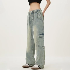 HEZ Denim Manufactures Pantalones Mujer Cargo Straight Women Wide Leg Jeans Denim Pants Joggers Joggers Pants for Ladies