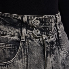 HEZ Custom factory OEM&ODM multiple pocket loose baggy denim pants men's double waistband cargo faded washed jeans for men