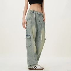 HEZ Denim Manufactures Pantalones Mujer Cargo Straight Women Wide Leg Jeans Denim Pants Joggers Joggers Pants for Ladies