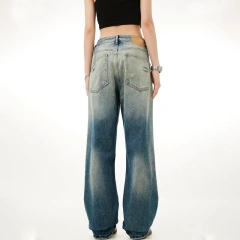 HEZ Custom Vintage Washed Girls Jeans Distressed Destroyed Holes Hip Hop Style Straight Fit Jeans Women Jeans Pants