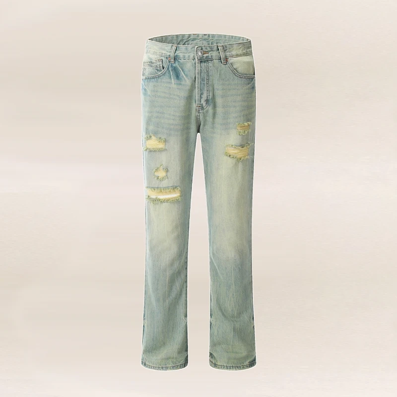 HEZ Manufacturer Denim Wholesale Price Women Loose Straight Denim Fit Jeans Distressed Vintage Washed Relaxed Fit Jeans