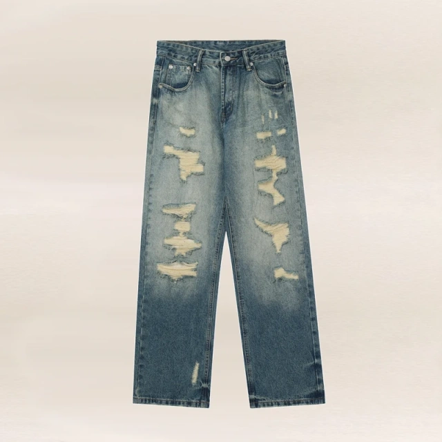 HEZ Custom Vintage Washed Girls Jeans Distressed Destroyed Holes Hip Hop Style Straight Fit Jeans Women Jeans Pants
