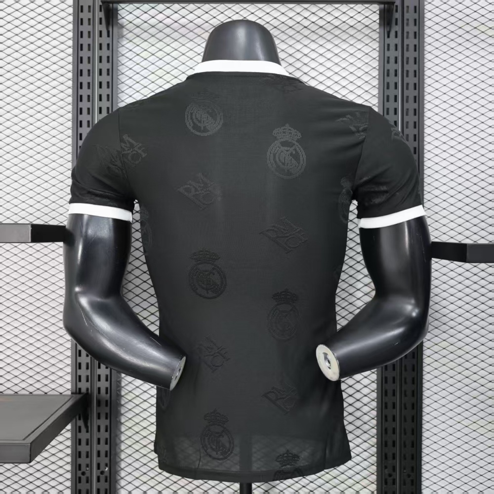 2025/26 Real Madrid Special Player Version Jersey | Black Base with White Collar Polo Soccer Shirt