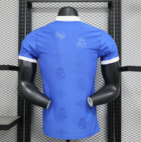 2025/26 Real Madrid Special Player Version Jersey | Blue Base with White Collar Polo Soccer Shirt